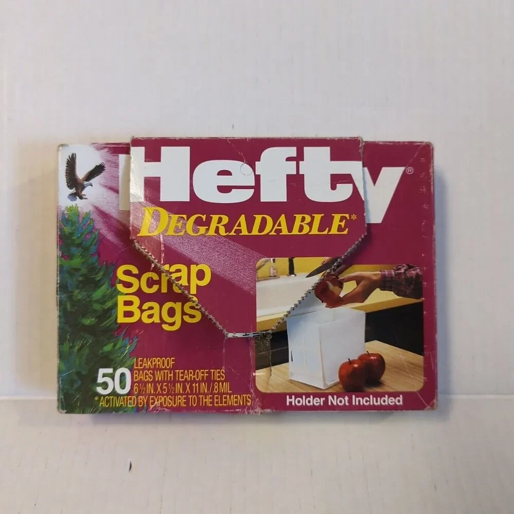 Hefty Degradable Scrap Bags New Open Box Of 26 Bags Vintage 80s Trash Waste